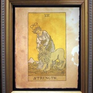 Strength vintage Tarot Card Art Print Tea Stained
